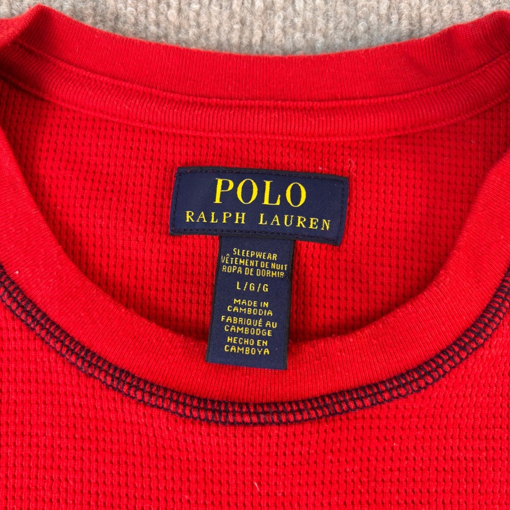 Polo Ralph Lauren Sleepwear USA Flag Red Thermal LS Shirt Men's Size Large - Picture 2 of 6